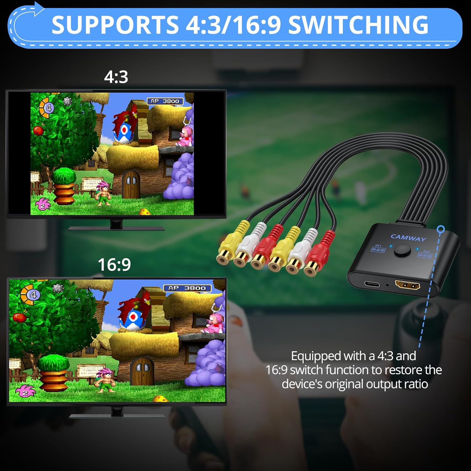 Thumbnail 3 de CAMWAY 2 Port RCA to HDMI Converter (1080P/720P output) with 4:3/16:9 switch