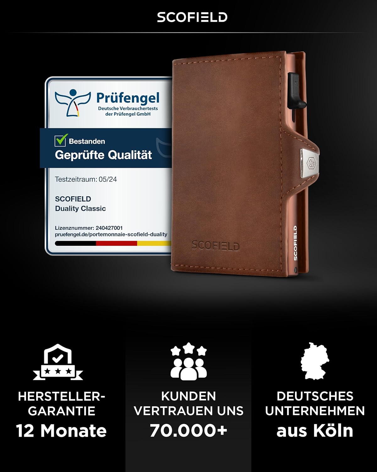 Detalle 2 de SF SCOFIELD Duality Classic Slim Wallet mit Münzfach – Kartenetui für Herren, RFID-Schutz, Airtag-Kompatibilität