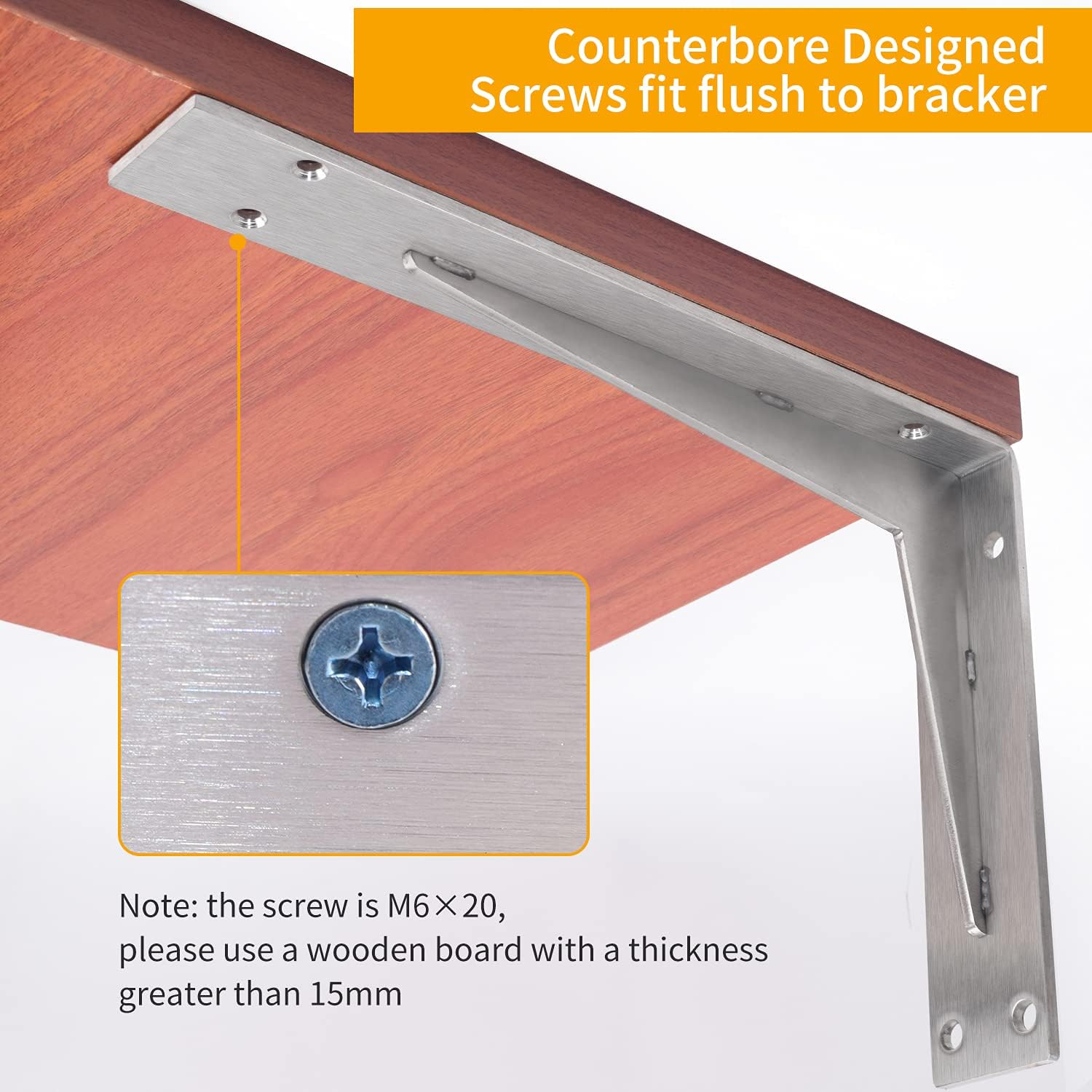 Thumbnail 6 de YUMORE Countertop Support Brackets 300x200x50mm (2 Pack) – Heavy Duty Stainless Steel Shelf Brackets