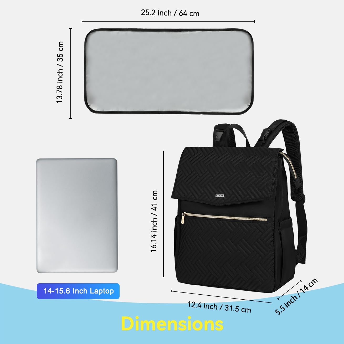 Thumbnail 3 de LANDICI Baby Changing Bag Backpack with changing mat