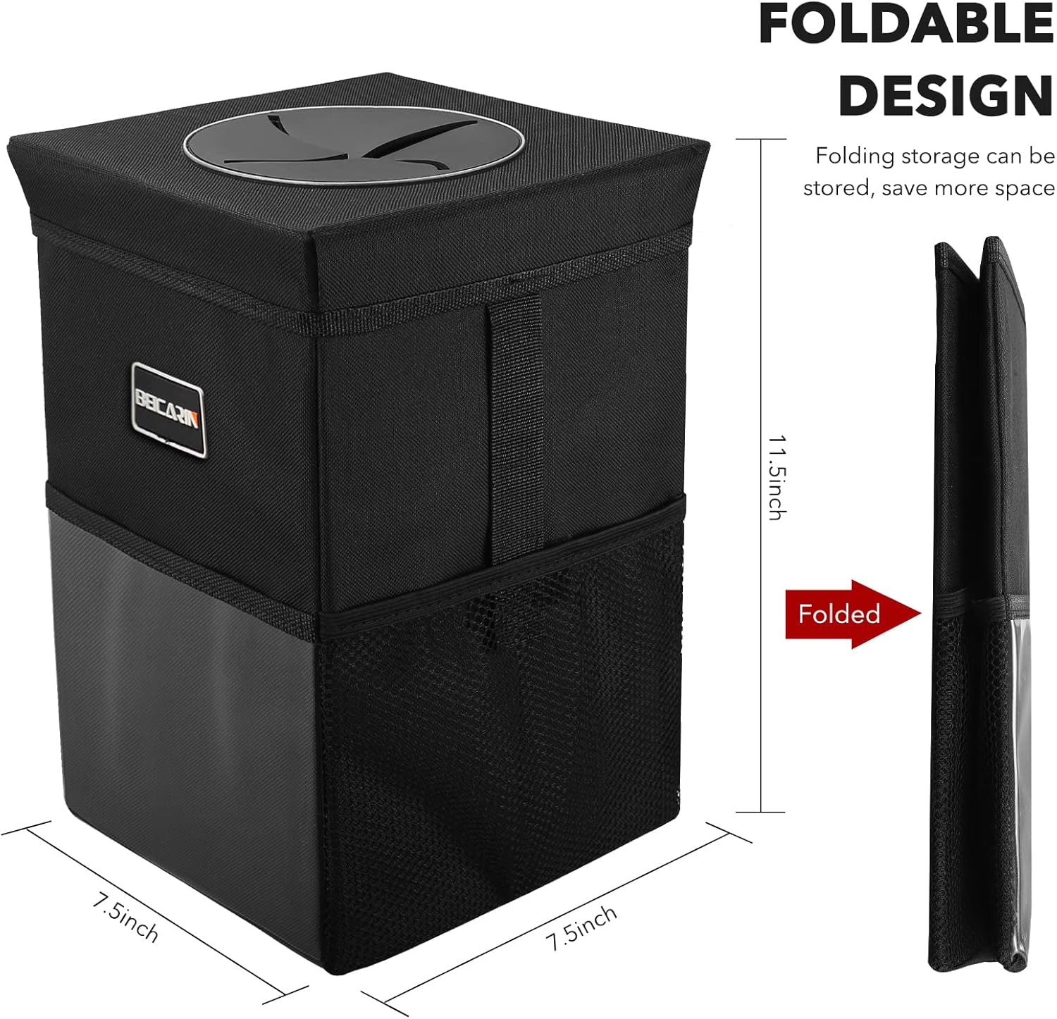 Thumbnail 3 de 10L Car Trash Bin with Lid and Pockets