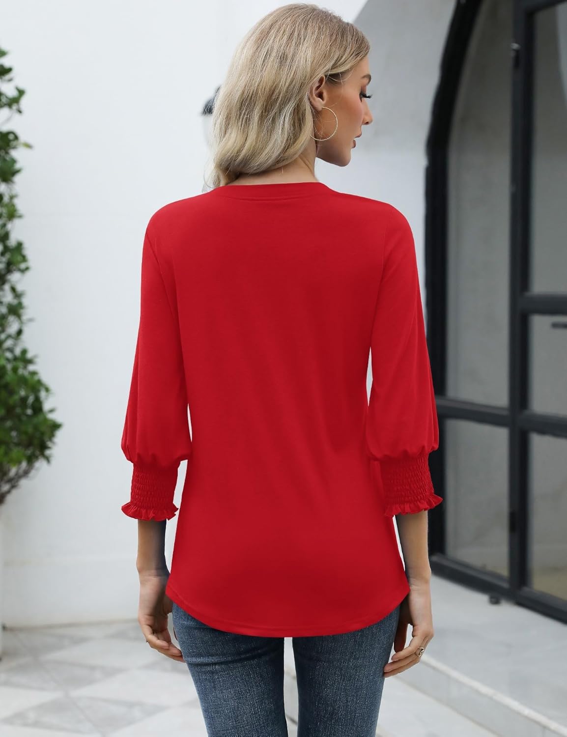 Thumbnail 5 de Rapbin Damen Bluse 3/4 Arm Langarm V-Ausschnitt Tunika Sommer Tops Locker Shirt Elegant Lässig Oberteil Blusen 2026