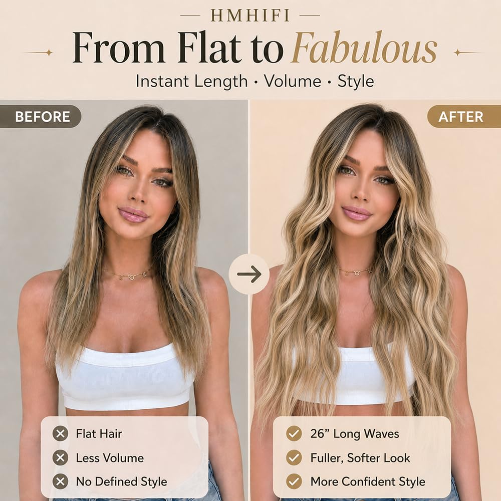 Detalle de HMHIFI 26-Inch Blonde Wig, Long Wavy Curls and Middle Part