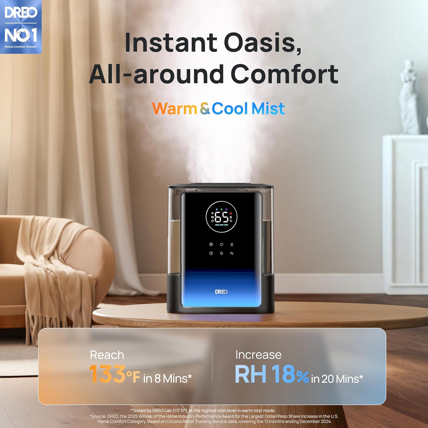 Detalle 2 de DREO HM717S Smart Humidifier, 8 L, Warm and Cool Mist, App Control