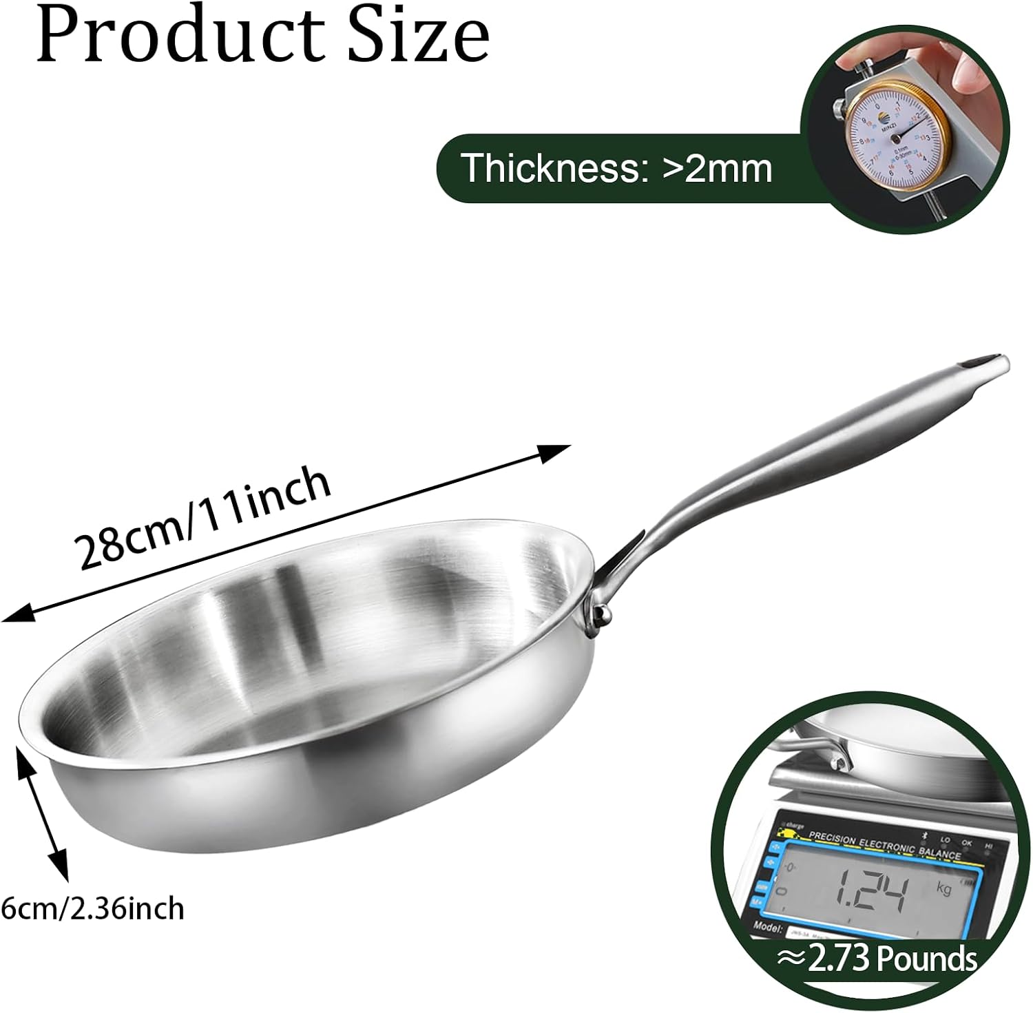 Thumbnail 6 de Nontoxicook Tri-Ply Stainless Steel Frying Pan 28cm