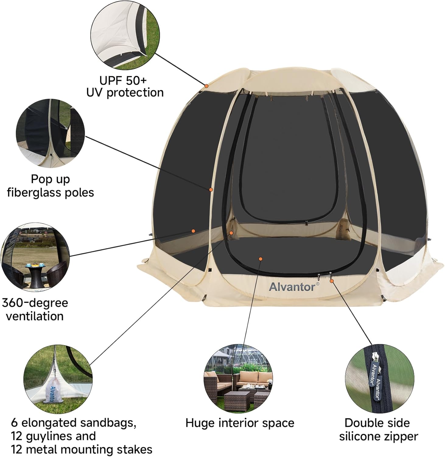 Thumbnail 3 de Alvantor Pop Up Screen House Gazebo with Mosquito Netting (UPF 50+ UV Sun Shelter) for Patio & Backyard