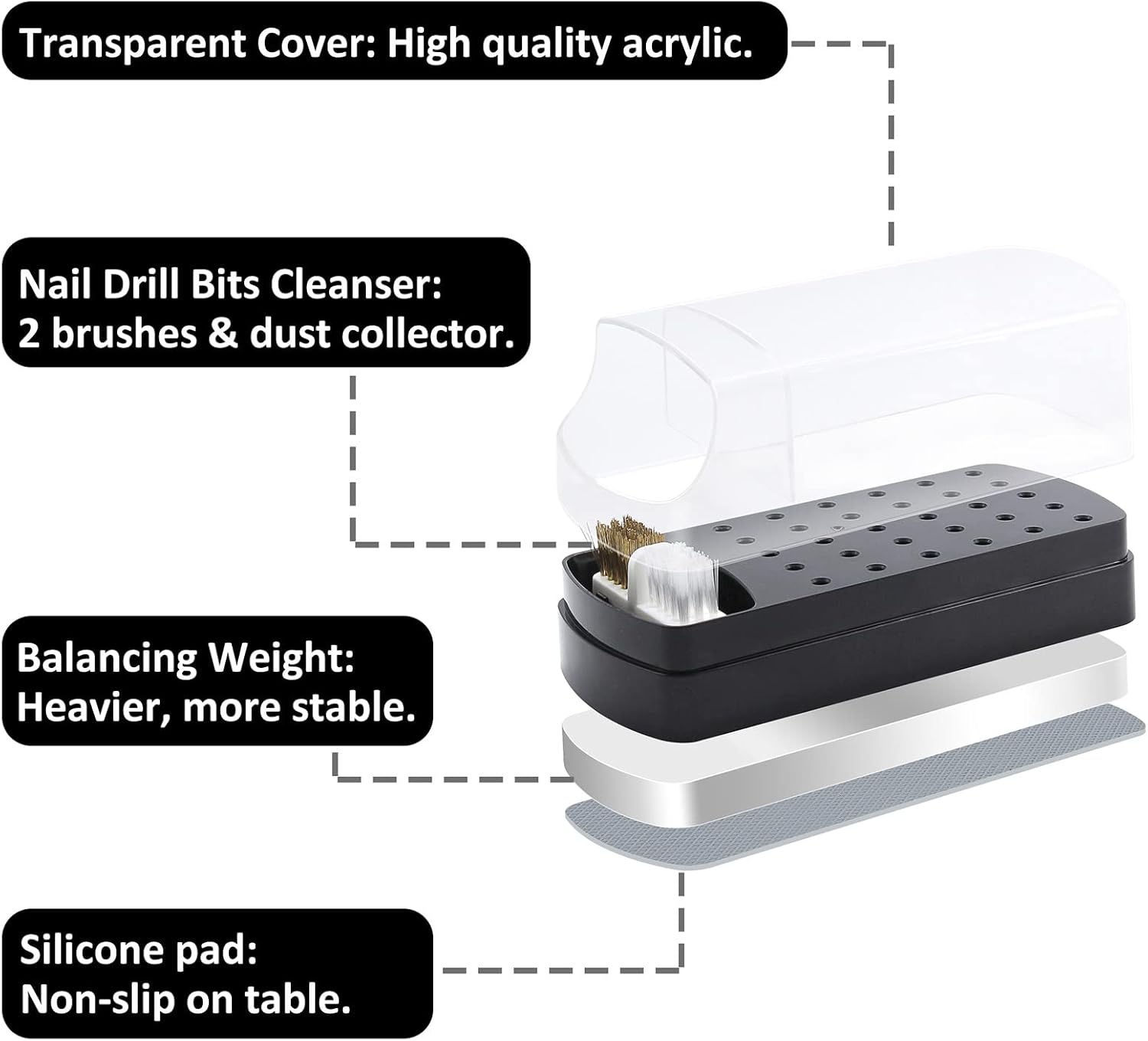 Detalle 2 de Nail Drill Bits Holder with Cleaner, 30 holes