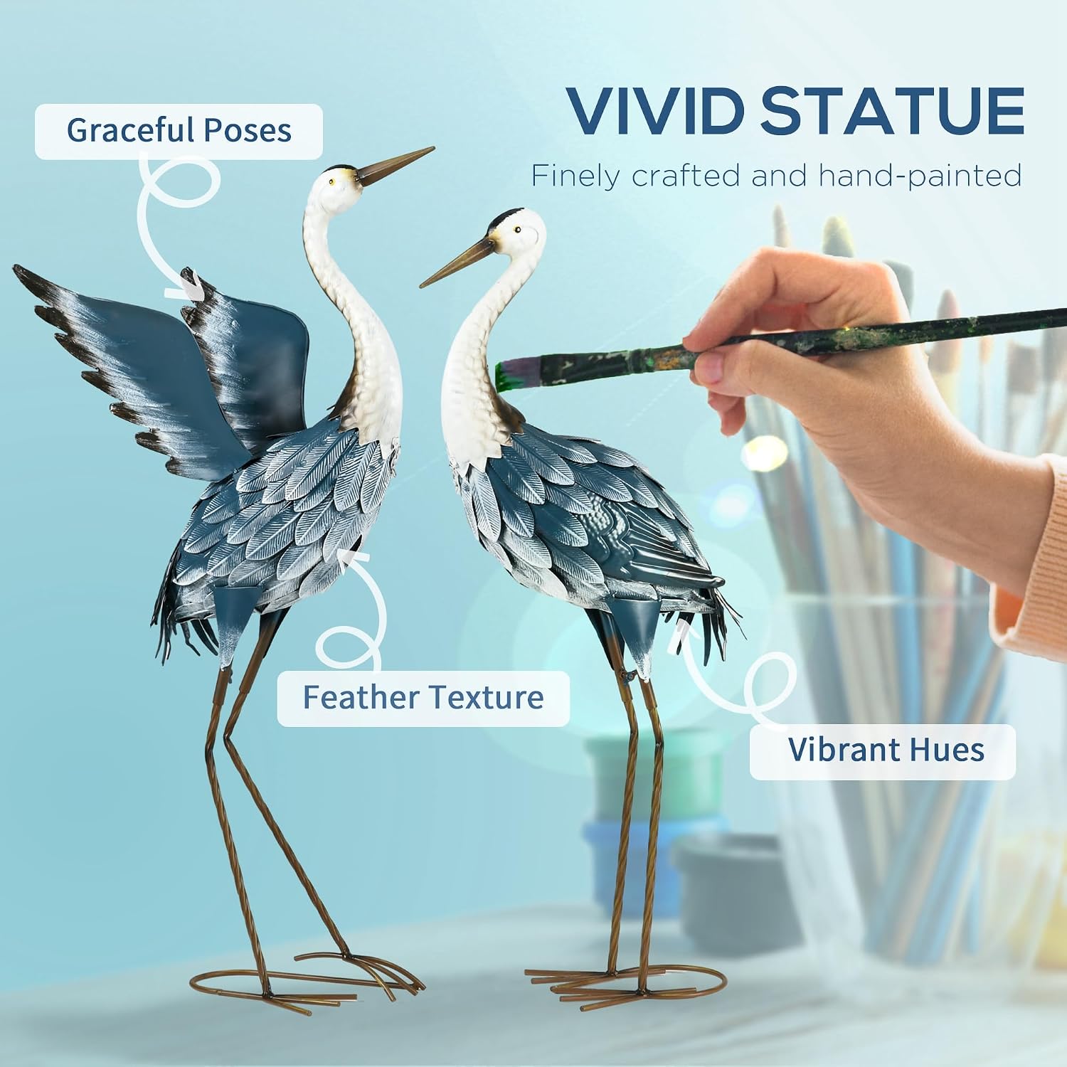 Detalle de Outsunny 844-751V00MX Heron Garden Statues, Set of 2 in Blue and White