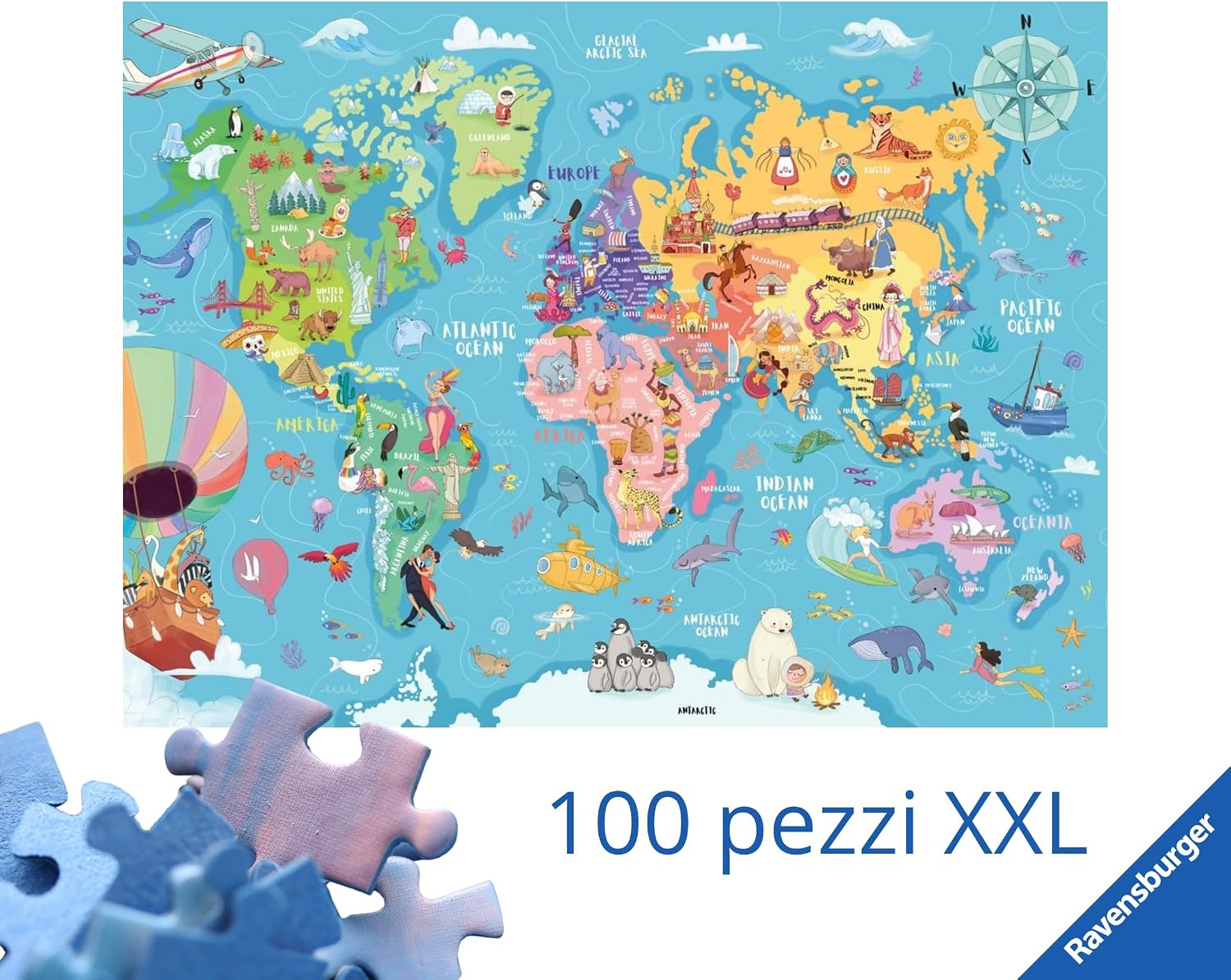 Detalle 2 de Ravensburger Puzzle Mappa del Mondo 100 pezzi 🧩