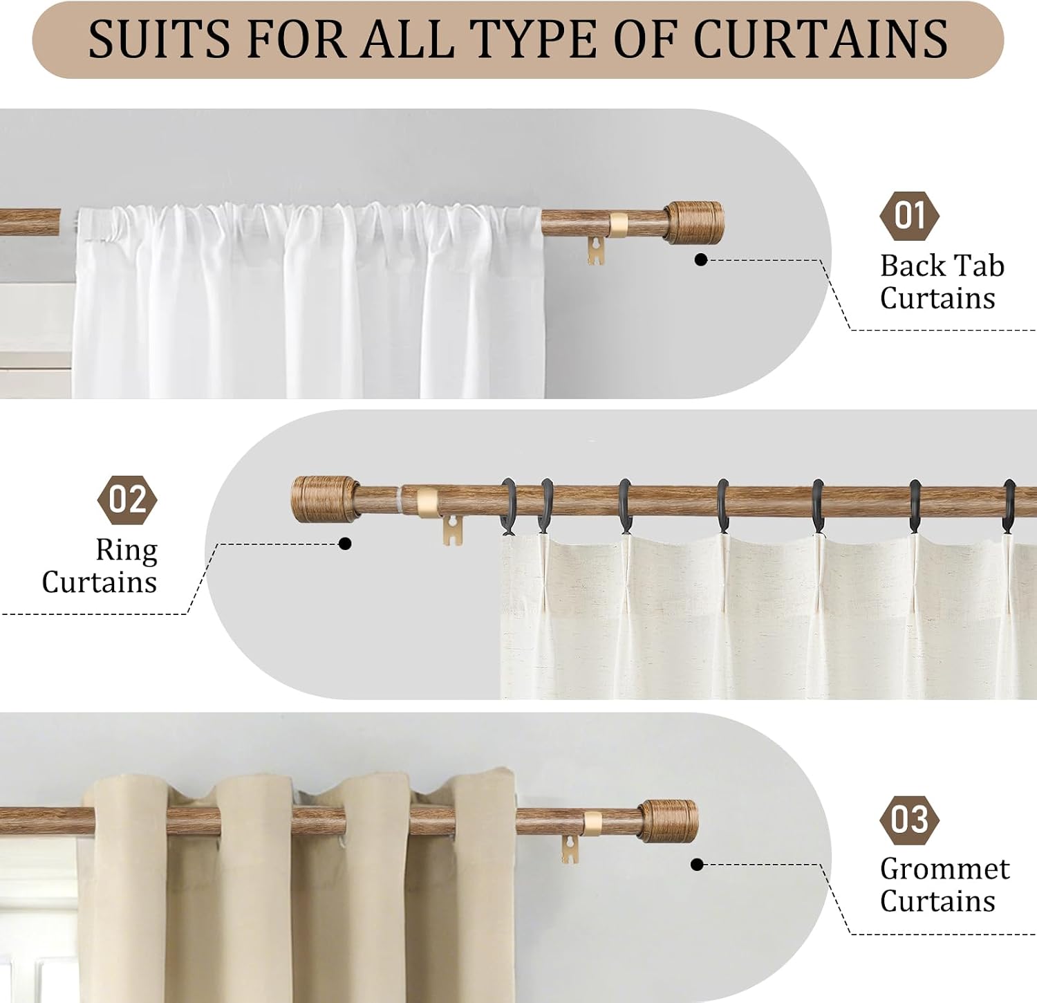 Detalle de Edidonson CR30120W2P 1-Inch Adjustable Curtain Rods, 2-Pack with Brackets