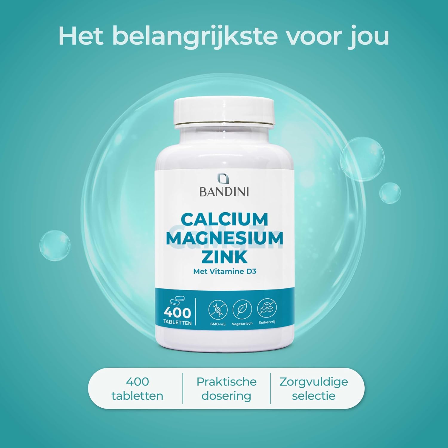 Detalle 2 de BANDINI Calcium Magnesium Zink met vitamine D3 + K2 MK7, 400 tabletten