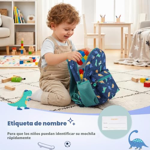 Detalle 2 de GAGAKU Mochila infantil Dino: 32 cm para 2–4 años, pana suave y seguridad reflejante