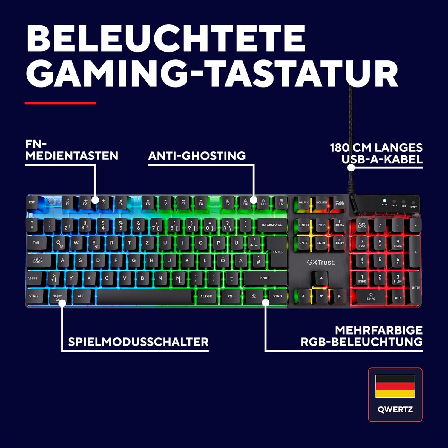 Thumbnail 2 de Trust Gaming GXT 835 Azor Tastatur mit Beleuchtung