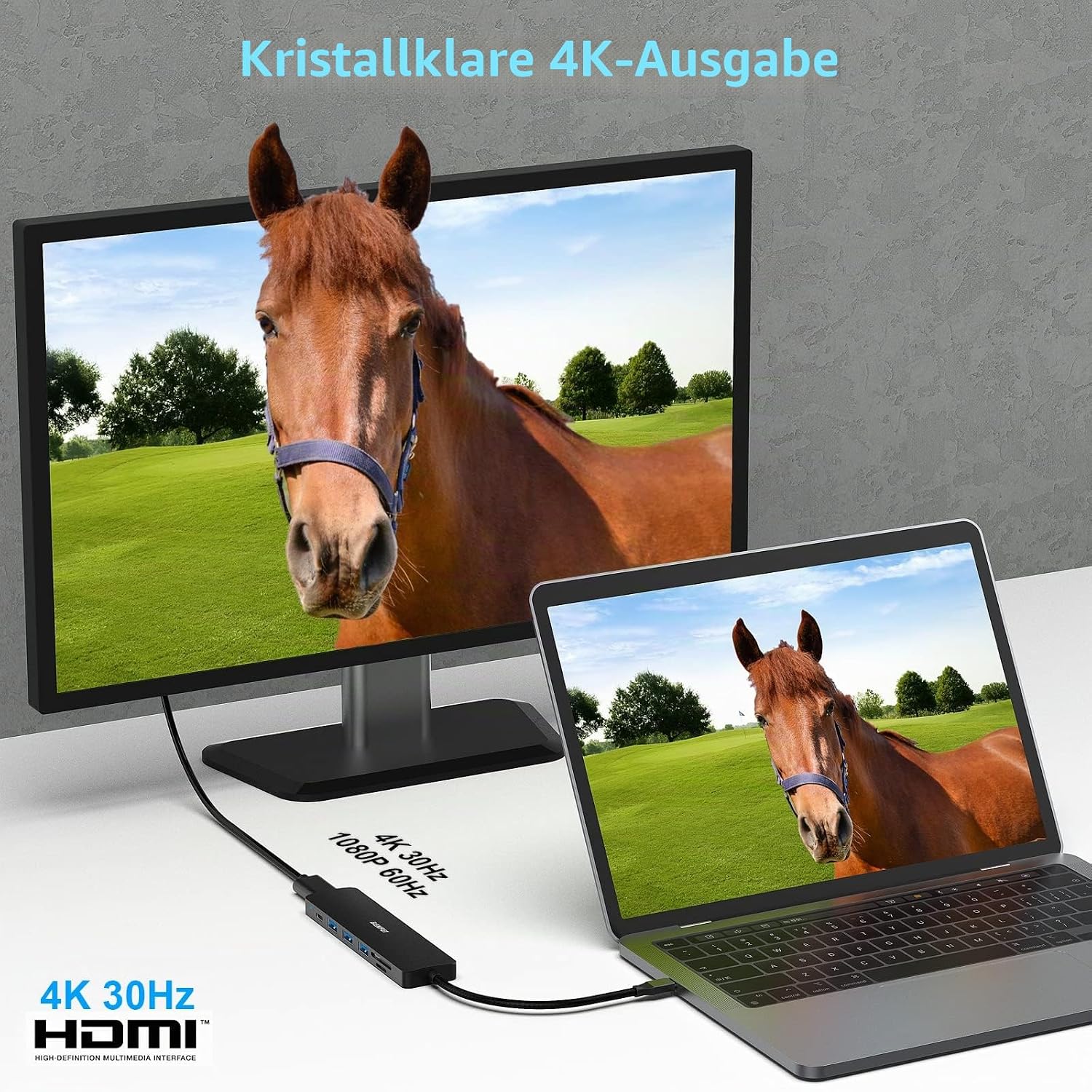 Detalle de BENFEI 7-in-1 USB-C Hub mit HDMI, 3× USB 3.0, SD/TF-Kartenleser und 60-W Power Delivery