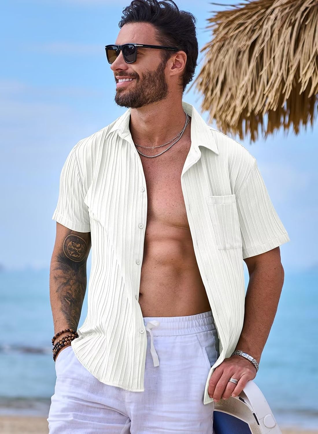 Thumbnail 2 de JMIERR ZM5M255767-P Men's Short-Sleeve Button-Up Shirt, Textured Polyester