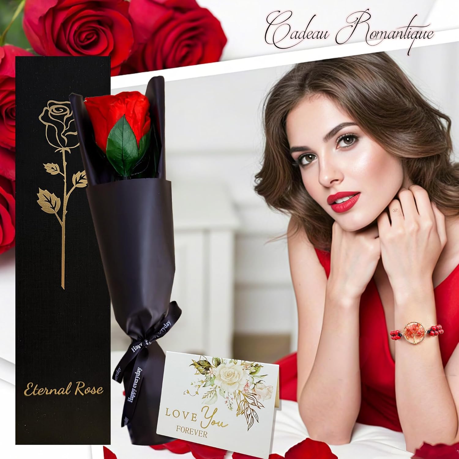 Thumbnail 5 de Rose Éternelle Rouge avec Tige – Rose préservée et stabilisée en coffret cadeau