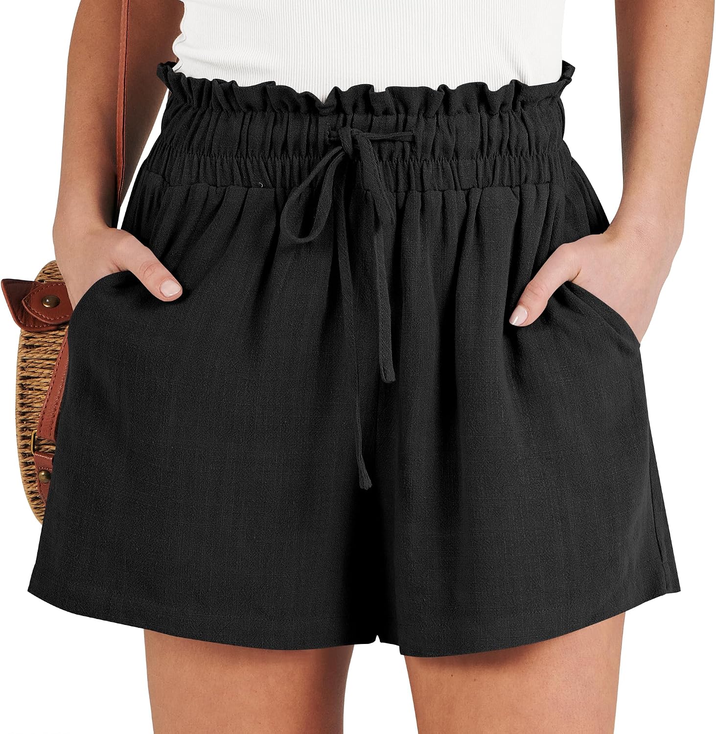 Imagen de ANRABESS Women Linen Shorts: High-Waist, Wide-Leg Comfort for Summer Vibes en OfertitasTOP