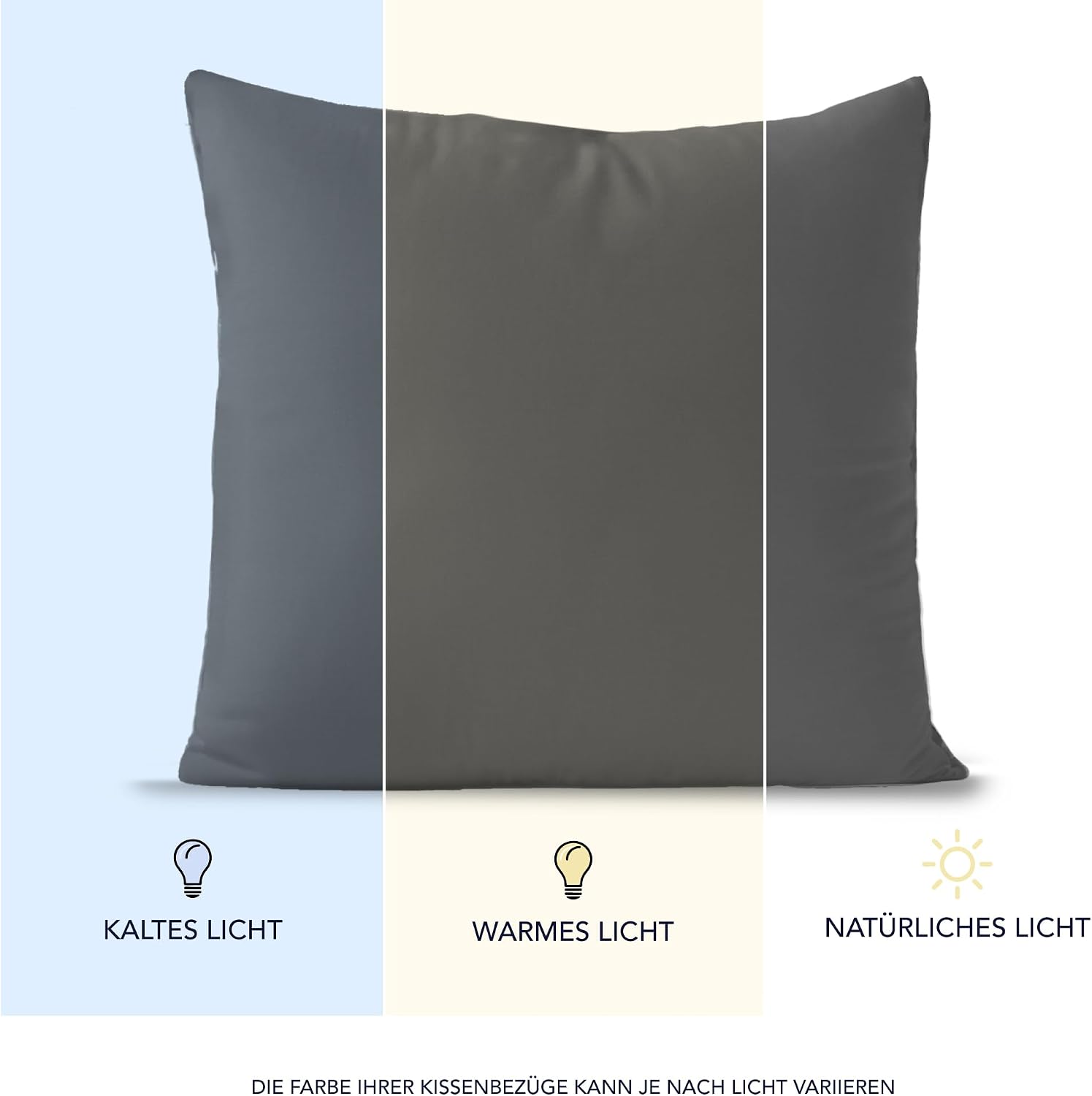 Detalle de Dreamzie Kissenbezug 40x40 cm (Set mit 2) aus 100% Jersey-Baumwolle – Anthrazit