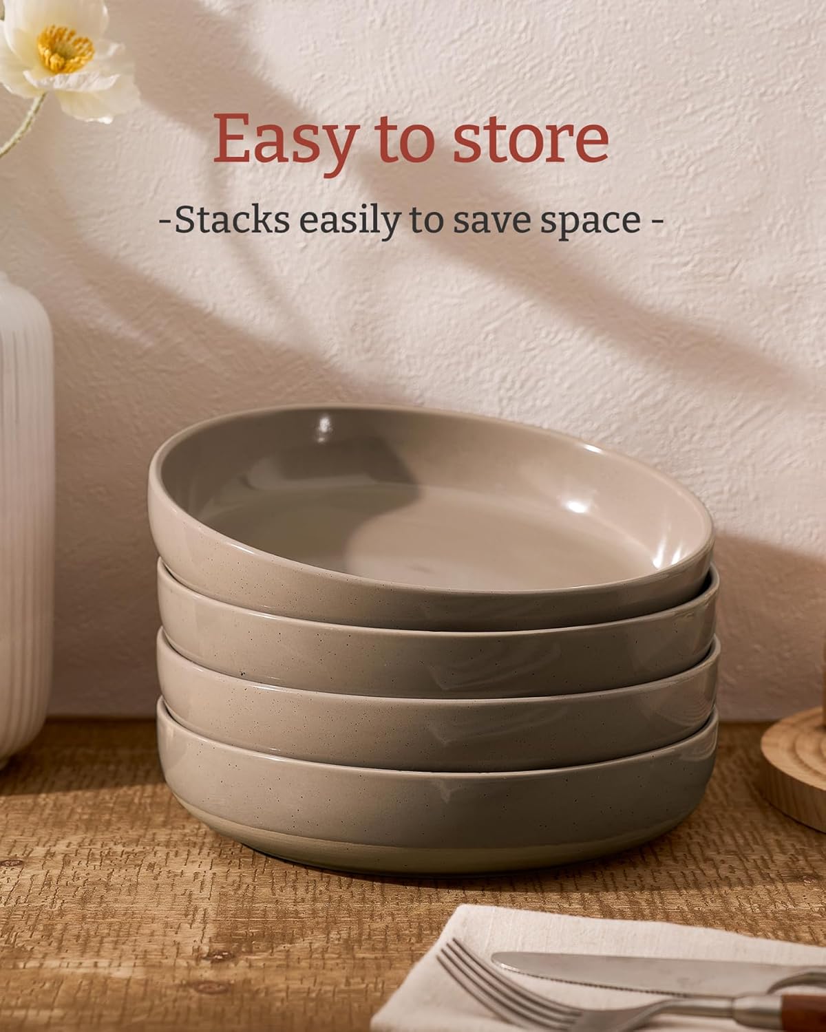 Detalle de famiware Milkyway 33 oz Bowl Set (Set of 4) Stoneware Pasta & Salad Bowls, Cinnamon Brown Speckled