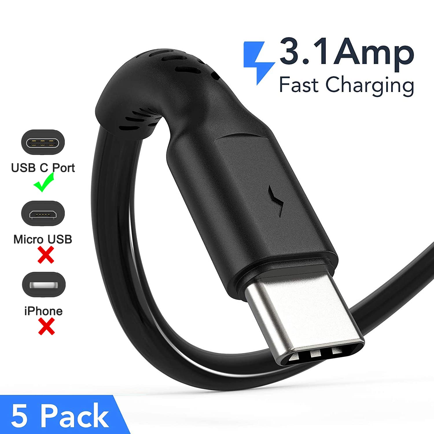 Detalle 2 de Short USB C Cable 0.3m 5Pack