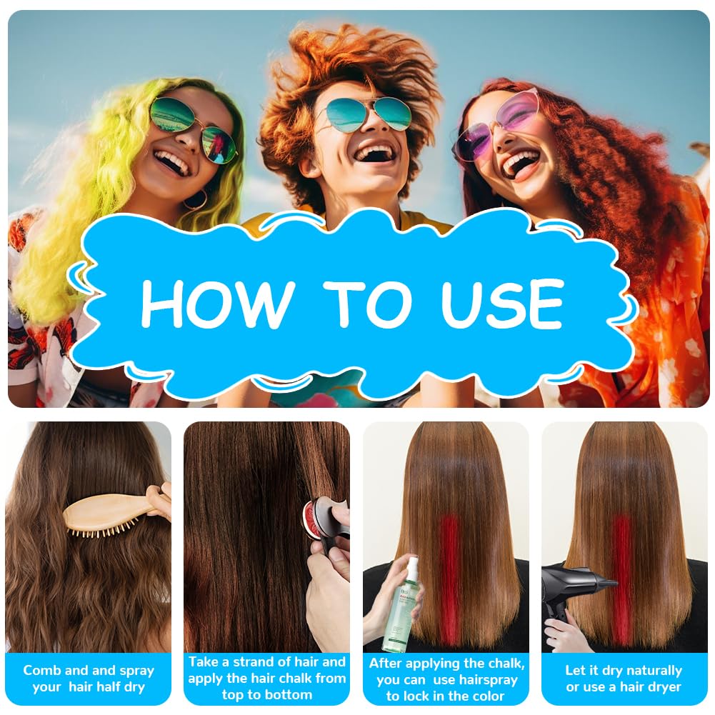 Detalle 2 de BUTBU Haarkreide für Mädchen Set mit 10 Farben – auswaschbare Haarfärbepaste für Kinder & Partys