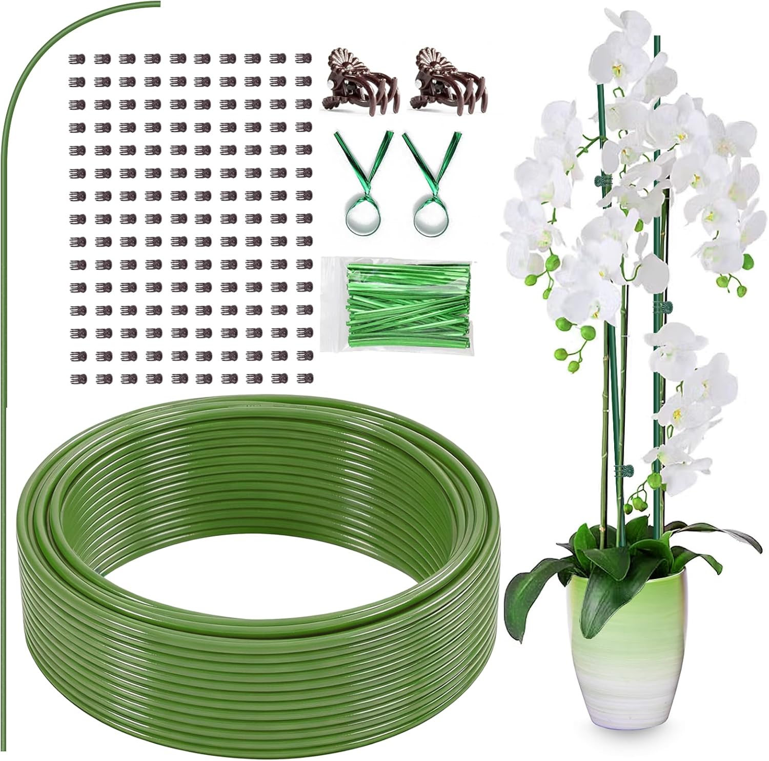 Detalle de Etnorsu Etnorsu-916734 Plant Support Stakes, 65 ft Green Stakes with 800 Ties