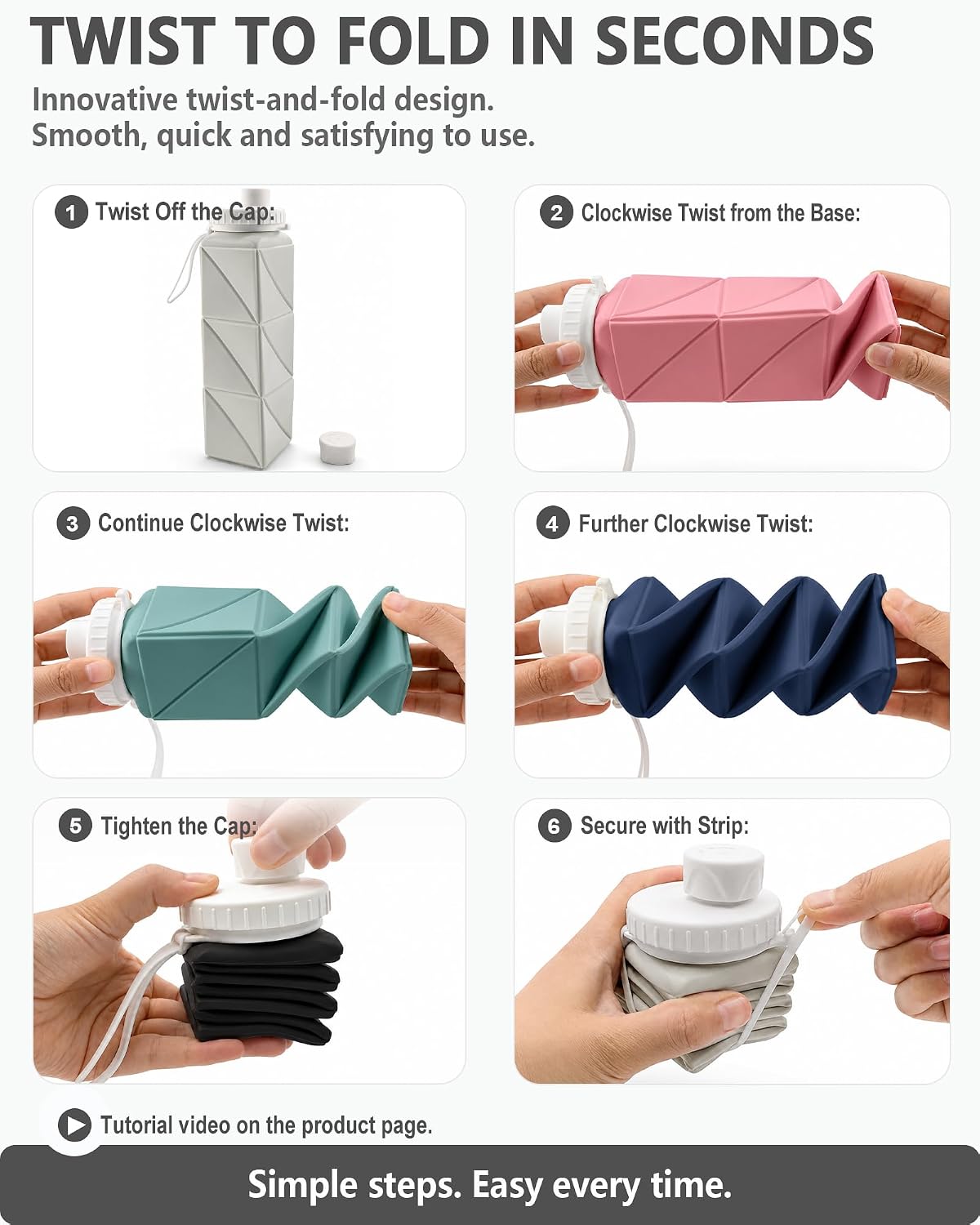 Thumbnail 6 de BEAUTAIL CollapsibleBottle02 Silicone Water Bottle, 610 mL, Starlight