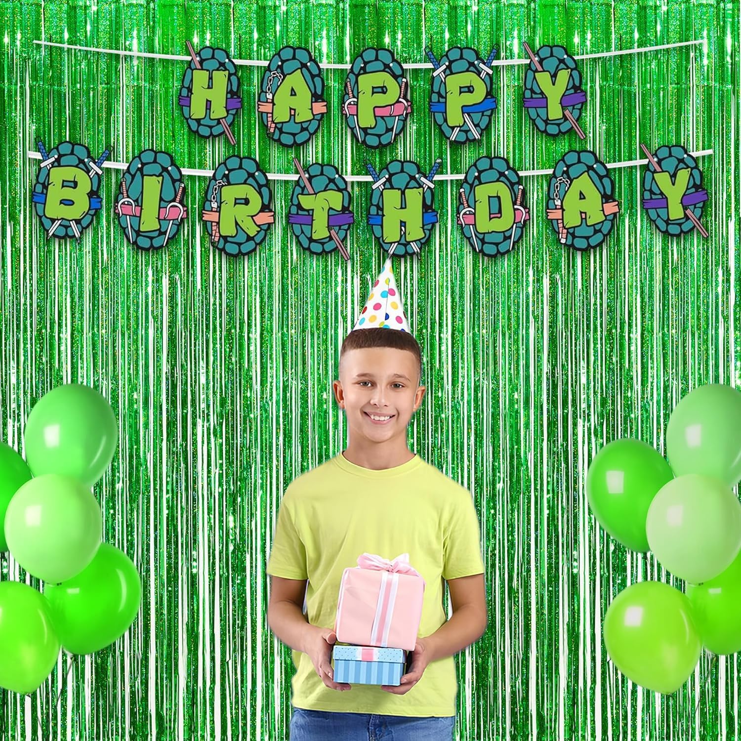 Thumbnail 6 de GREATRIL Lametta Vorhang Grün Glitzer – Party-Vorhänge als Foto-Hintergrund, Deko für Dino, Safari & Luau (2er-Set)