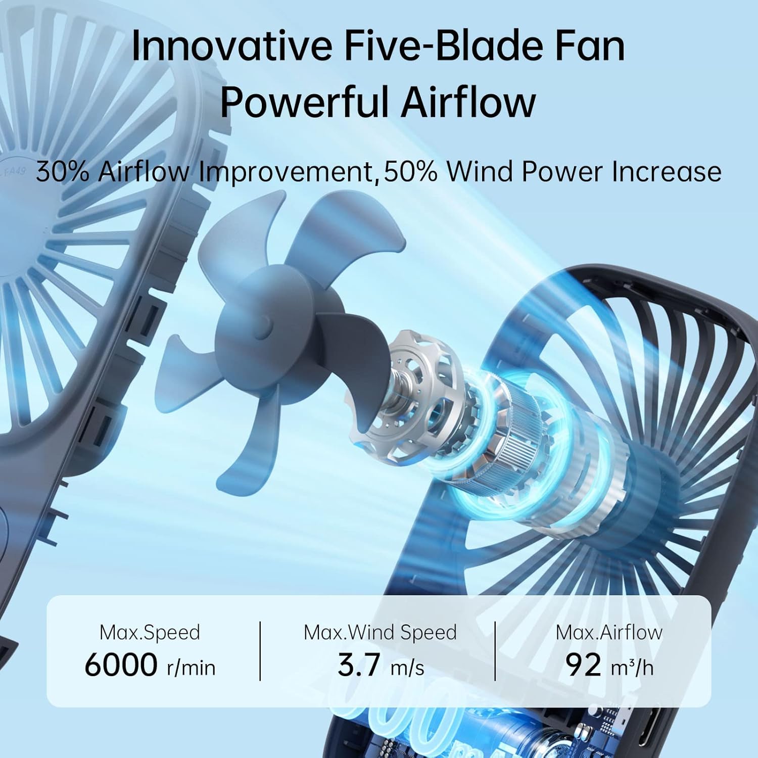 Thumbnail 2 de JISULIFE handheld mini fan (3 speeds) – ultra-slim USB rechargeable pocket fan in blue
