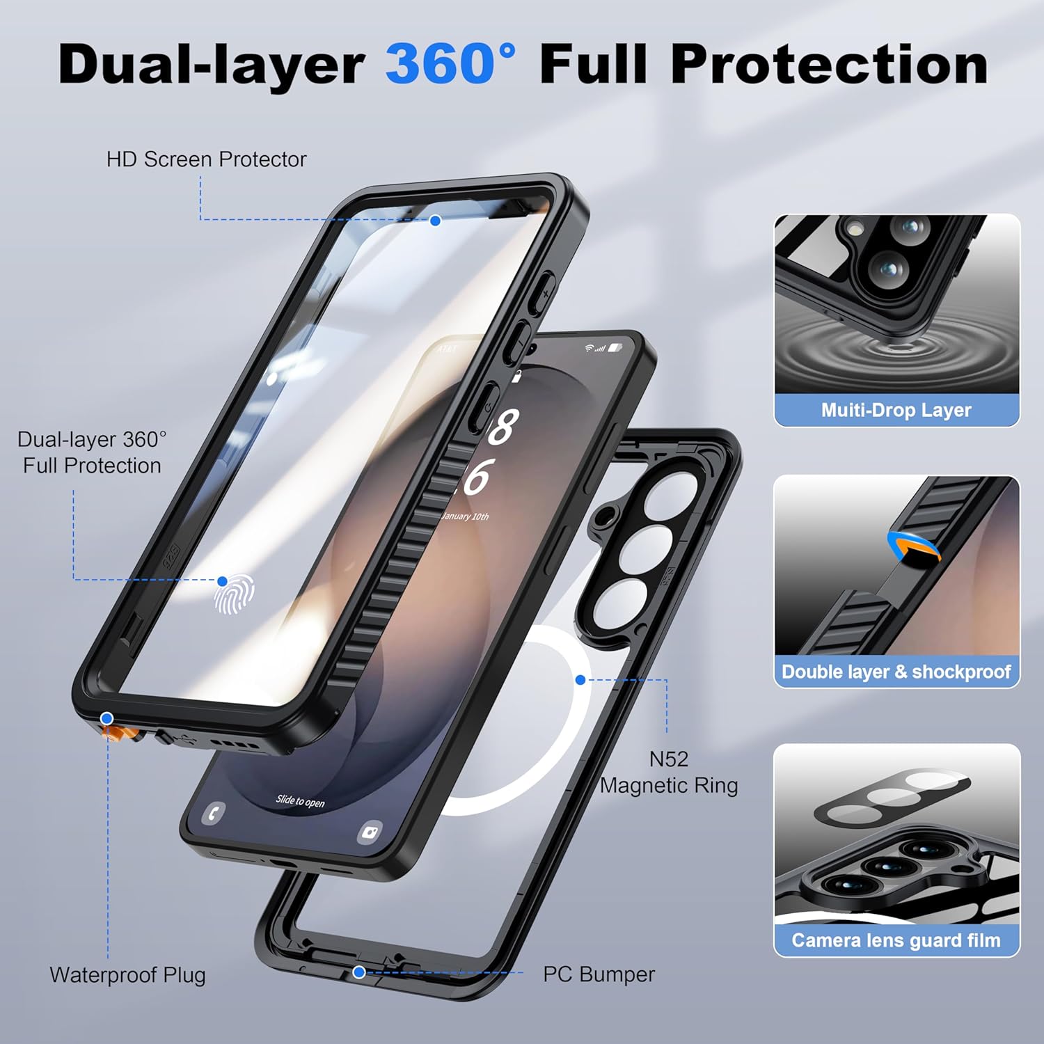 Thumbnail 4 de ANTSHARE Waterproof Case for Samsung Galaxy S26 (6.3") with Built-in Lens & Screen Protector