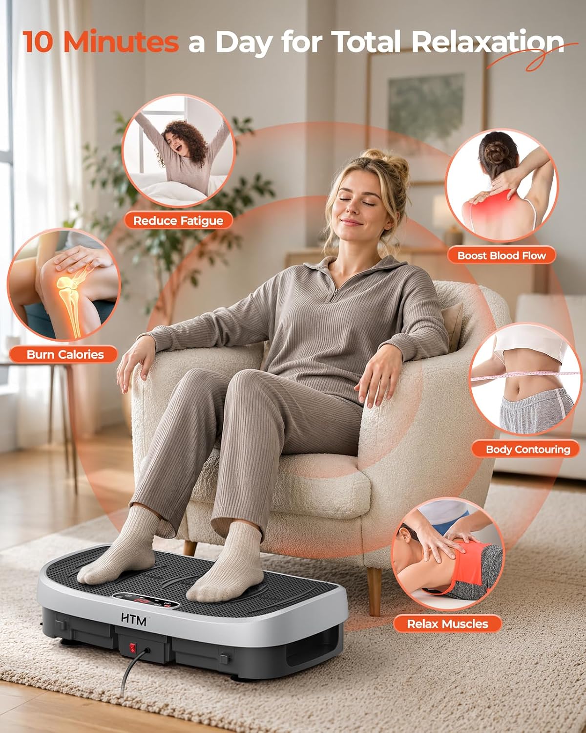 Detalle 1 de HTM Vibration Plate Exercise Machine with 9 Modes, 120 Speeds & Remote