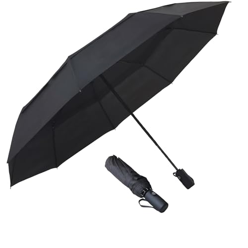 AMVUZ Paraguas Plegable de Viaje Compacto Automático a Prueba de Viento (Doble Negro)