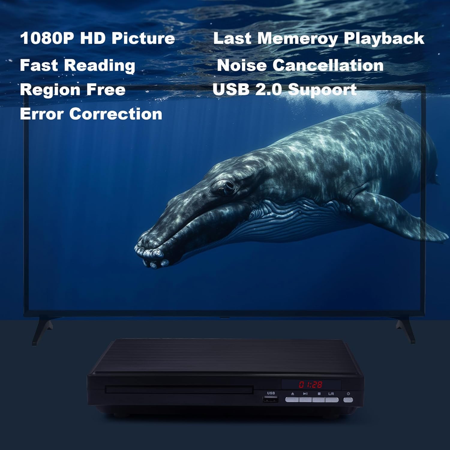Thumbnail 1 de Compact 1080p All‑Region DVD Player with USB