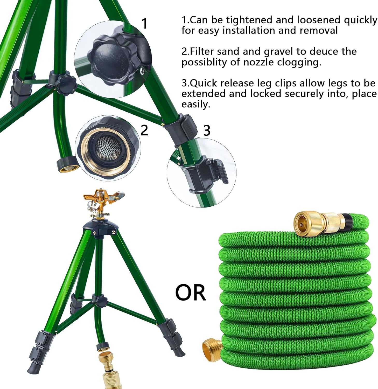 Detalle de Hourleey Impact Sprinkler on Tripod Base (Brass, 0–360° Coverage) for Yard & Lawn