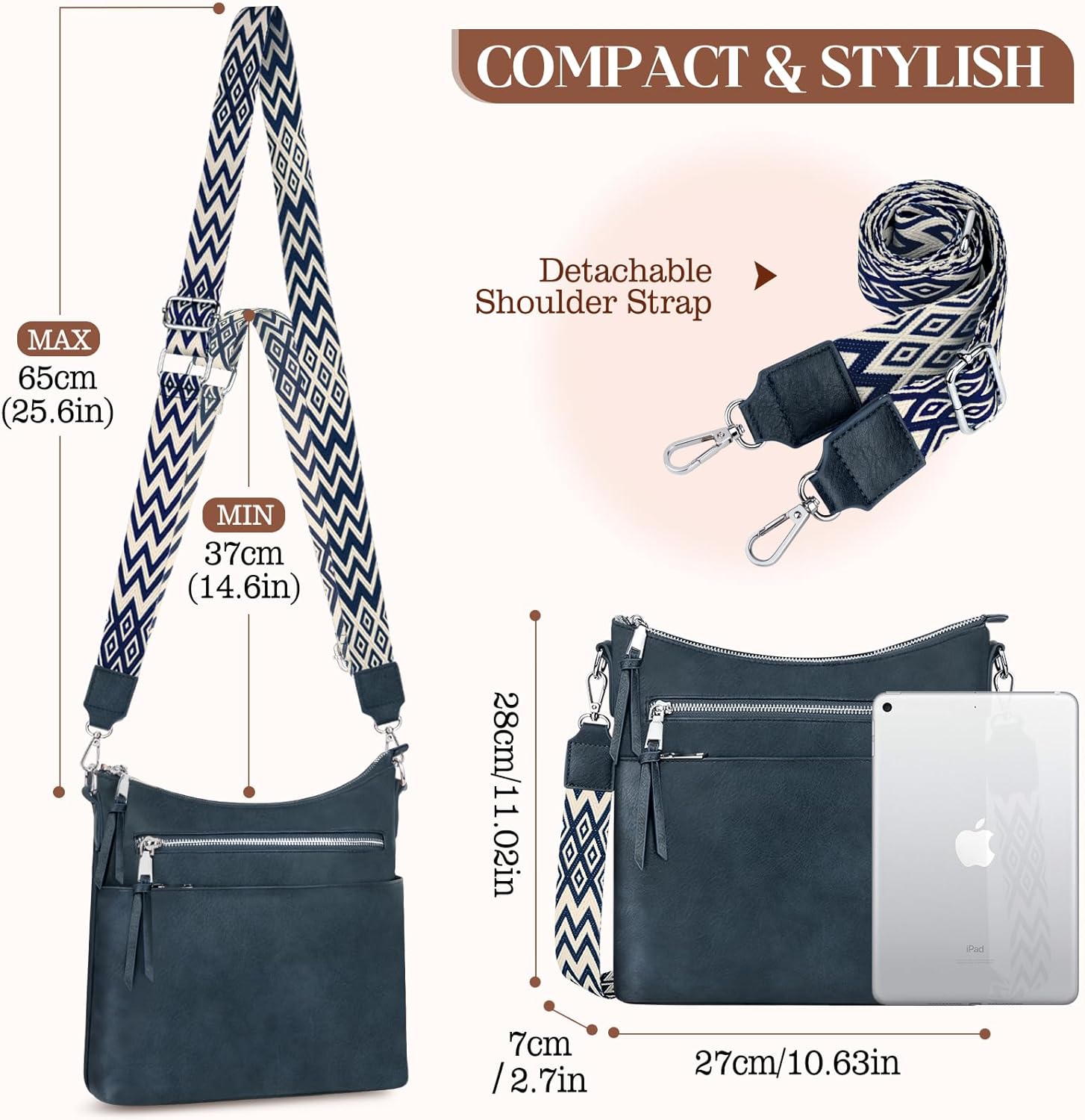 Detalle de LUROON Crossbody Bag for Women – Lightweight Medium PU Leather, Adjustable Wide Strap