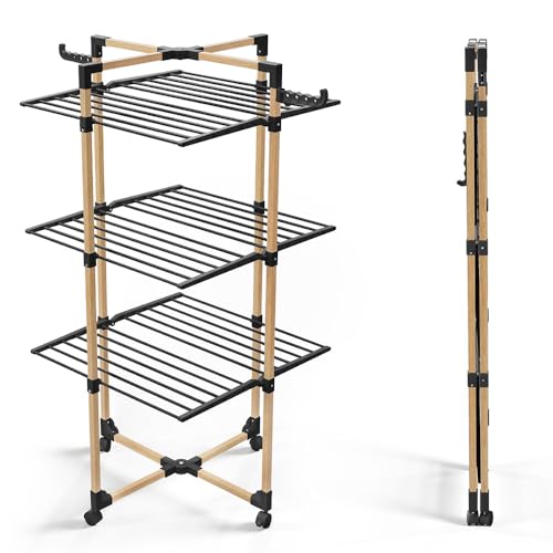 Detalle de VOUNOT Stendibiancheria Verticale a Torre 3 Livelli – 23 kg, 25 m, 4 ruote, Nero