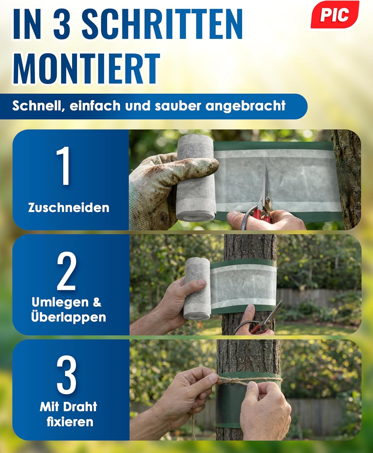 Detalle de PIC Leimringe für Obstbäume – selbstklebender Baumleimring (10 m) gegen Ameisen & Frostspanner