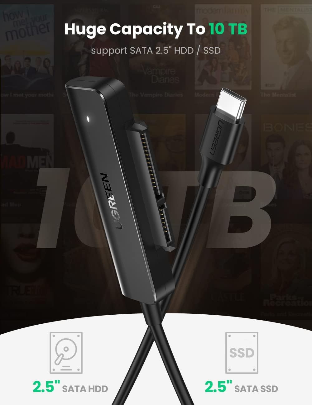 Thumbnail 1 de UGREEN 70610 SATA to USB-C Adapter Cable with UASP, 5Gbps