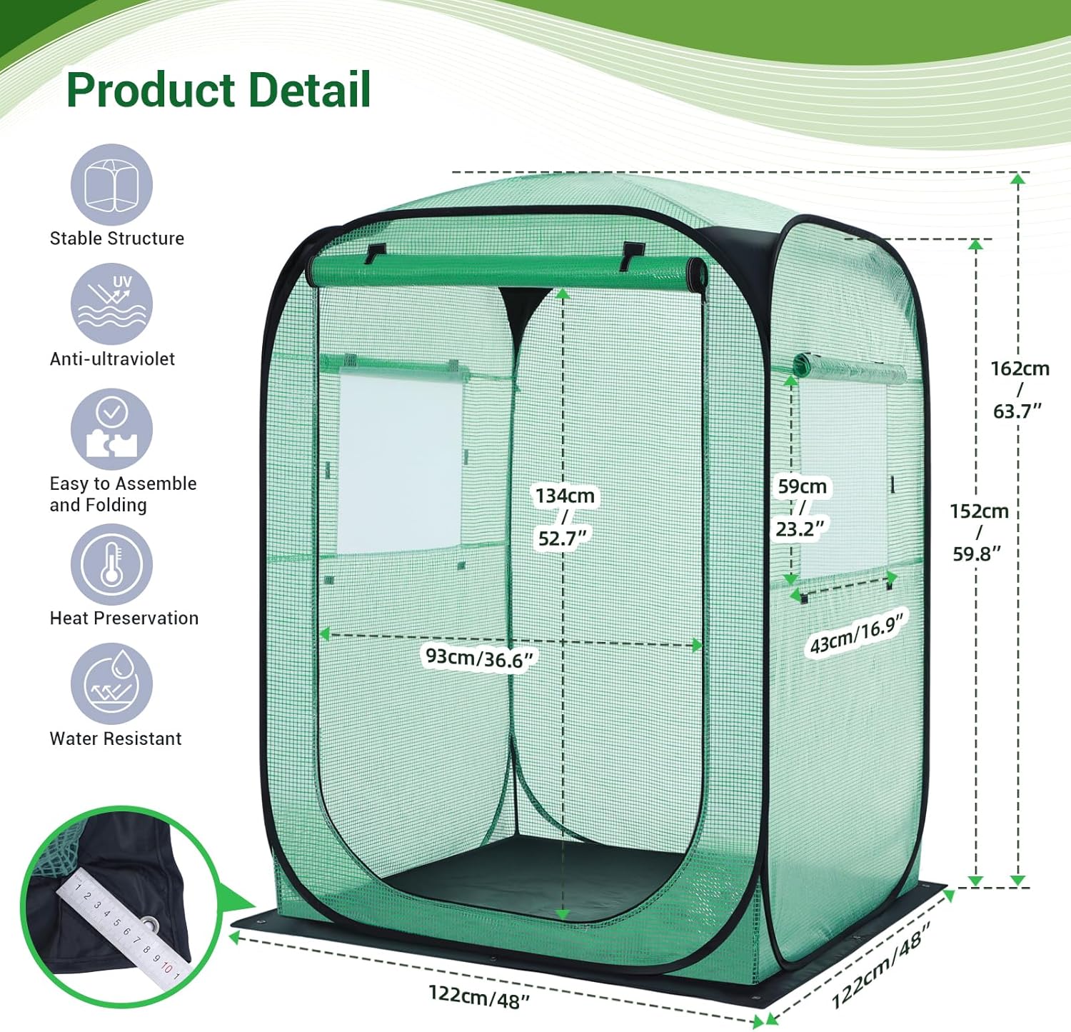 Detalle de Ohuhu Serra pop-up per pomodori: serra resistente e versatile, 122 × 122 × 162 cm