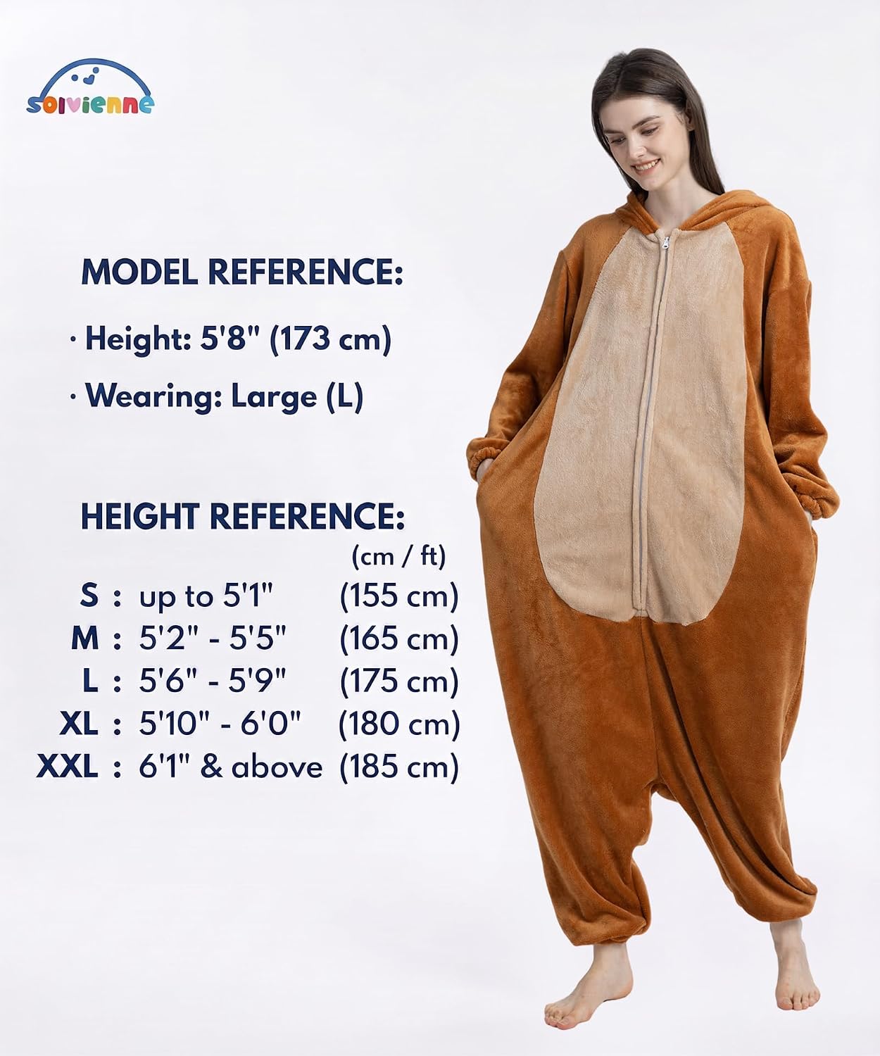 Detalle 2 de Solvienne Adult Onesie Halloween Costume, Plush Zip-Up Pajamas with Pockets