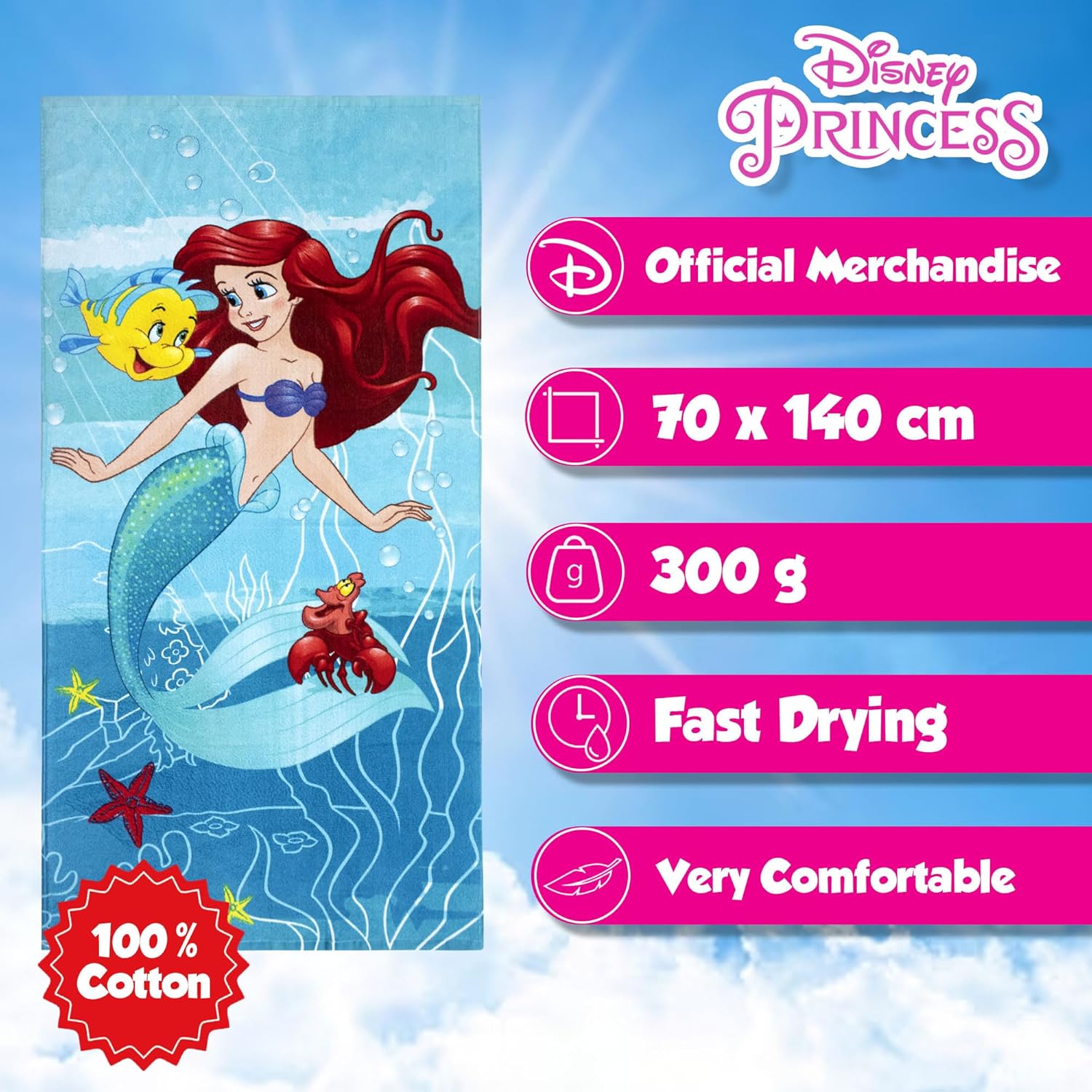 Thumbnail 1 de Jerry Fabrics Disney Arielle Toalla de baño 70x140 cm 🧜♀