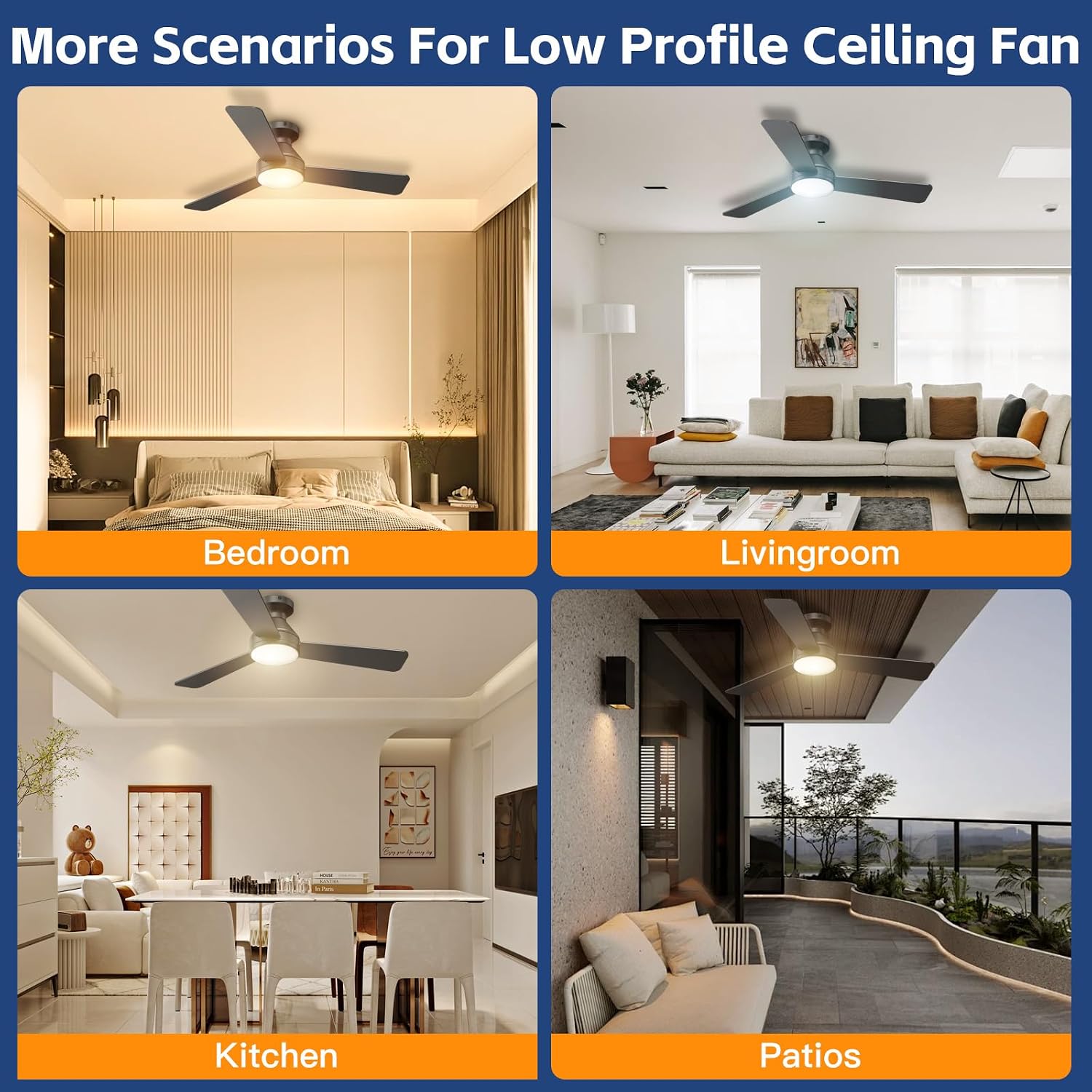 Thumbnail 6 de DAHUICFL FSD-42-Black 42-Inch Flush-Mount Ceiling Fan with LED Light & Remote