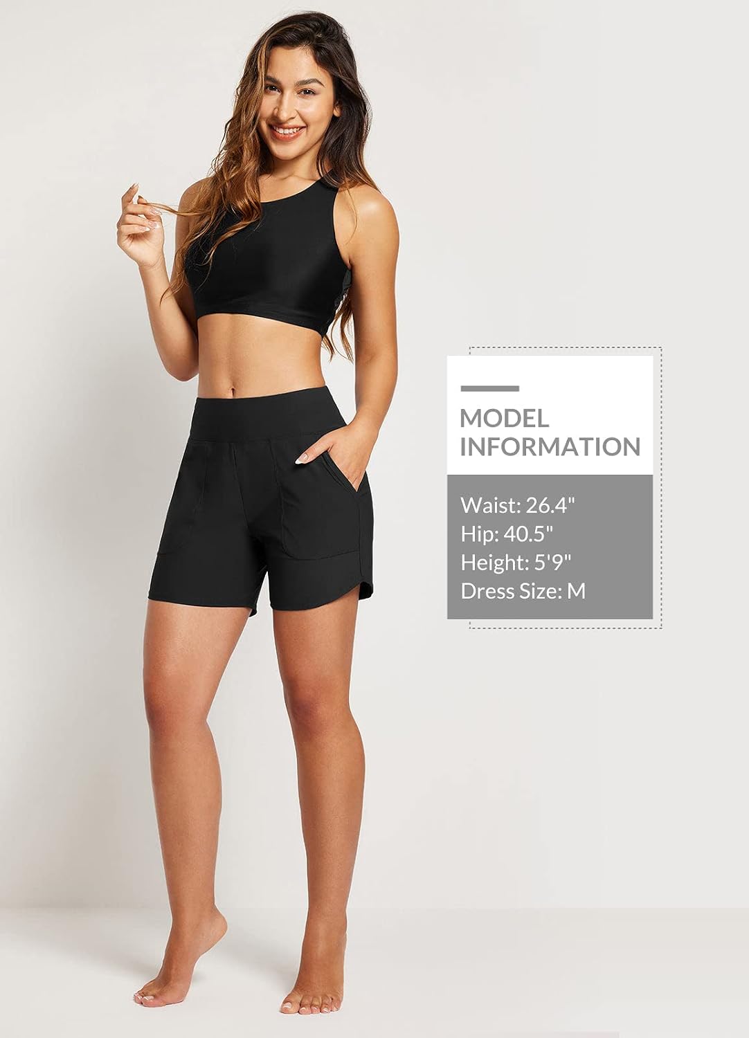 Detalle de baleaf Women's High Waisted Swim Board Shorts 5"
