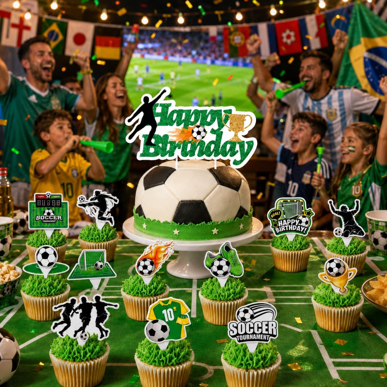 Thumbnail 3 de GIFTODAY Soccer Cake Topper Set, 25 Pieces