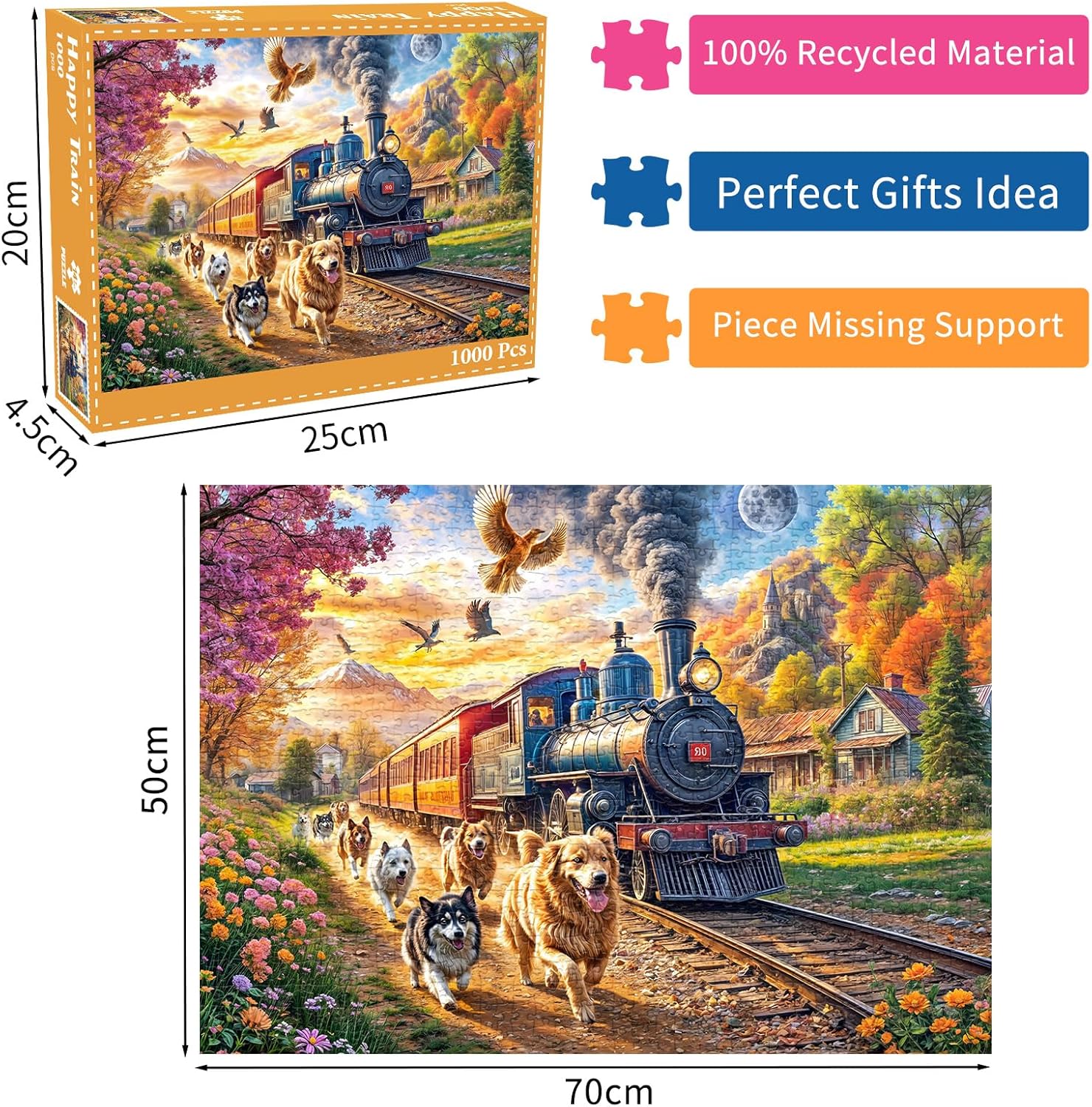 Thumbnail 2 de HUADADA 1000-Piece Jigsaw Puzzle for Adults — Happy Train, 70 x 50 cm