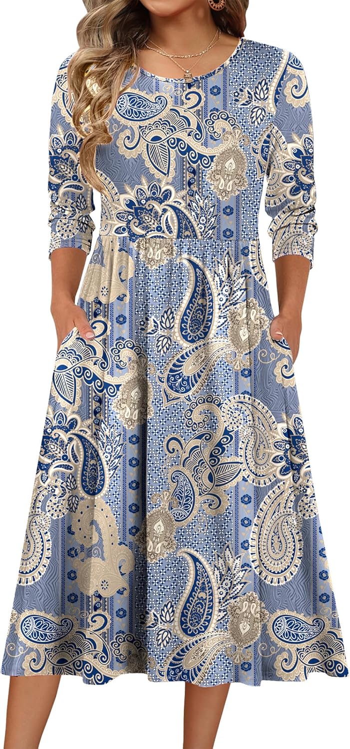 Thumbnail 6 de Zeagoo 3/4 Sleeve Women’s Flowey A-Line Midi T-Shirt Dress with Pockets