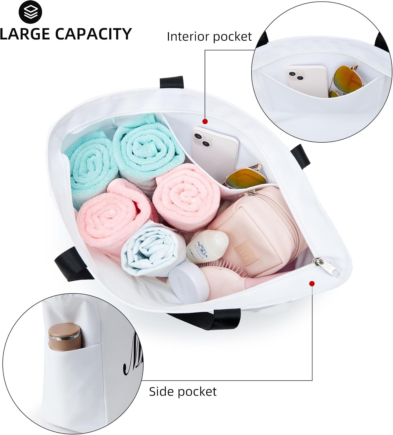 Thumbnail 3 de KALIDI Damen-Handtasche mit A‑Z Reißverschluss & breitem Schultergurt – personalisierte Initialen für Alltag, Reise und Schule