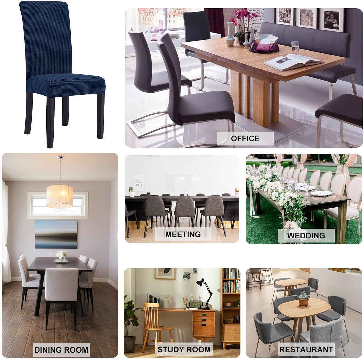 Thumbnail 6 de YSTELLAA Housse de chaise extensible 4 pièces Bleu