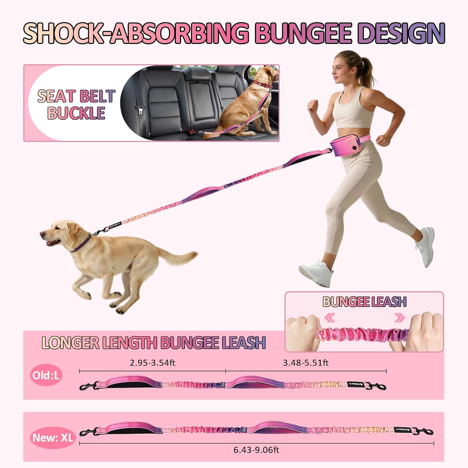 Detalle de PHILORN Hands Free Dog Lead with Adjustable Waist Belt for Medium to Large Dogs
