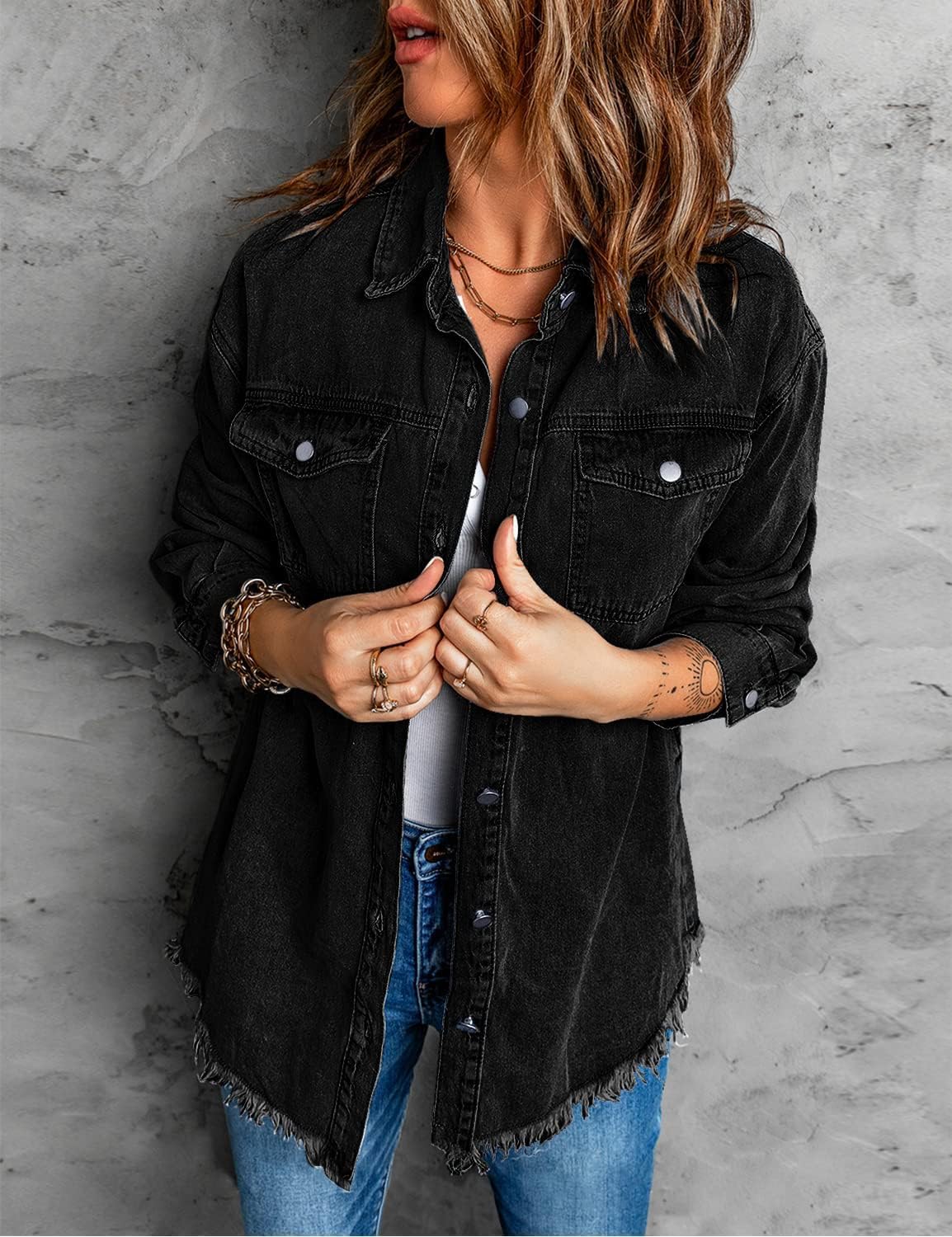 Thumbnail 2 de Vetinee Oversized Denim Shacket with Pockets